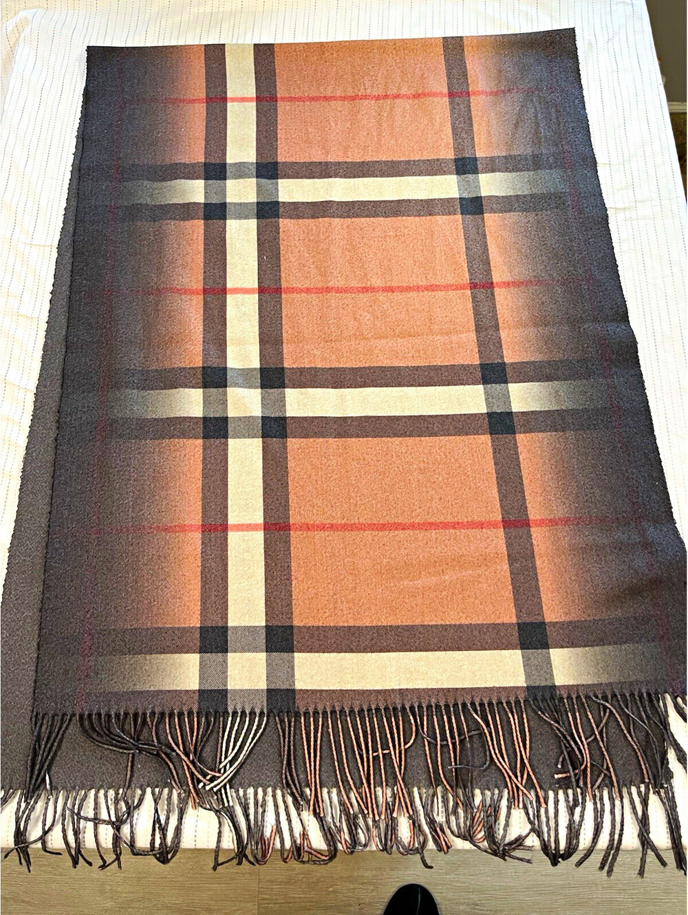 BCBGMAXAZRIA Plaid Fringe Rectangle Scarf for Women Brown Gray Beige Red 6ft
